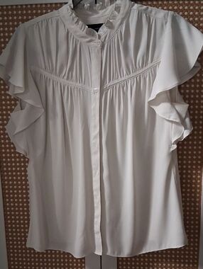 White House Black Market Ivory Ruffle Sleeve Button-Front Blouse
